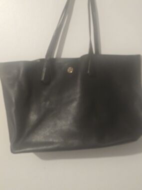 Torey Burch Classic Black Leather Tote Bag with Gold Accent